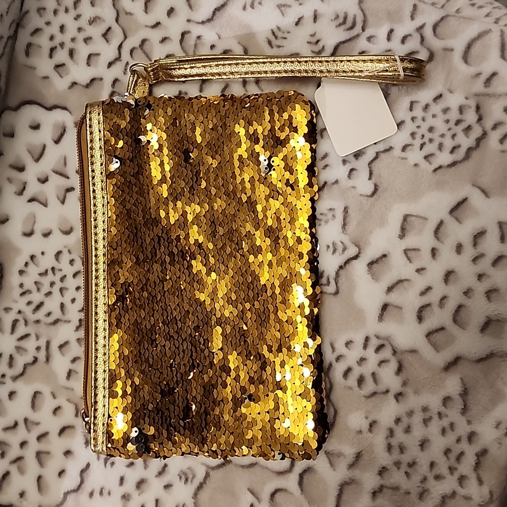 NWOT Gold sequence wristlet